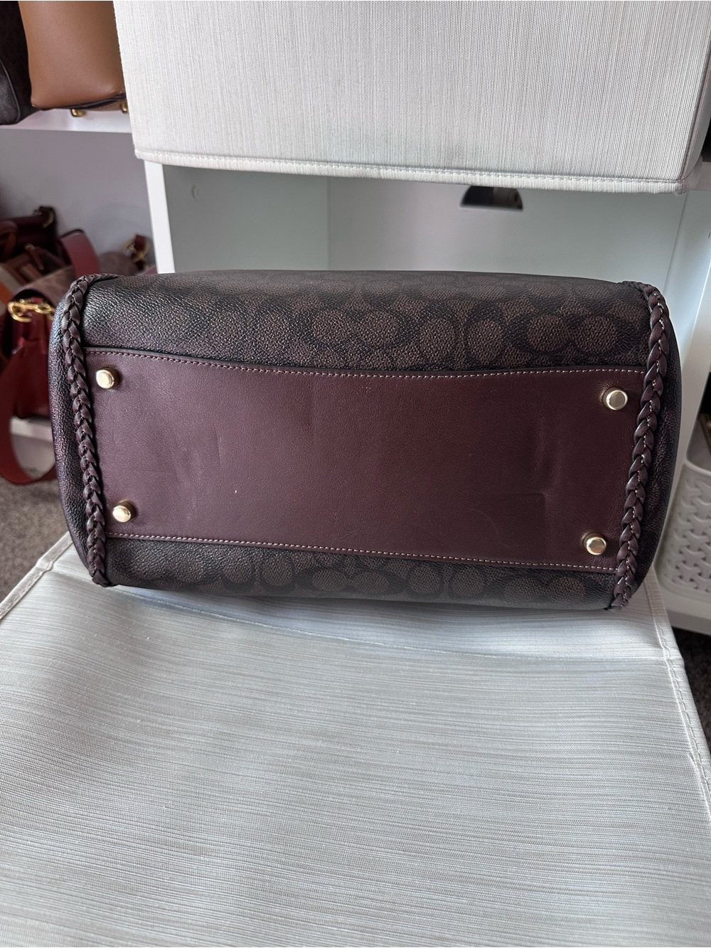 Coach Brown Signature Satchel with Braided Trim and Gold Hardware - Picture 6 of 10